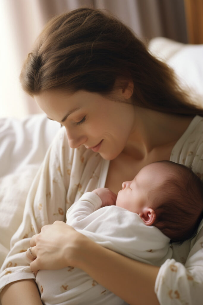 New mother holding her newborn baby at home — CAAE Postpartum support